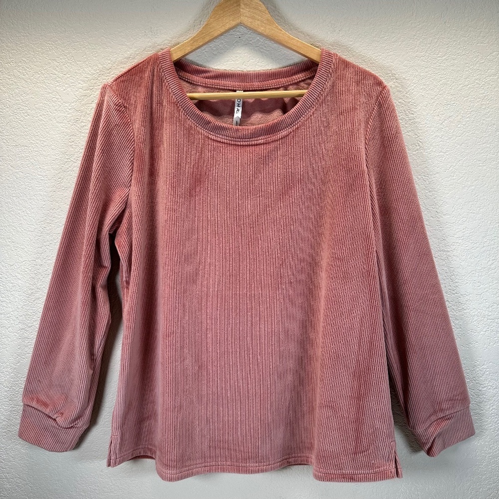 NWT SOMA Ribbed Micro Plush Long Sleeve Pajama Top Clay Rose Pink Size L Soft